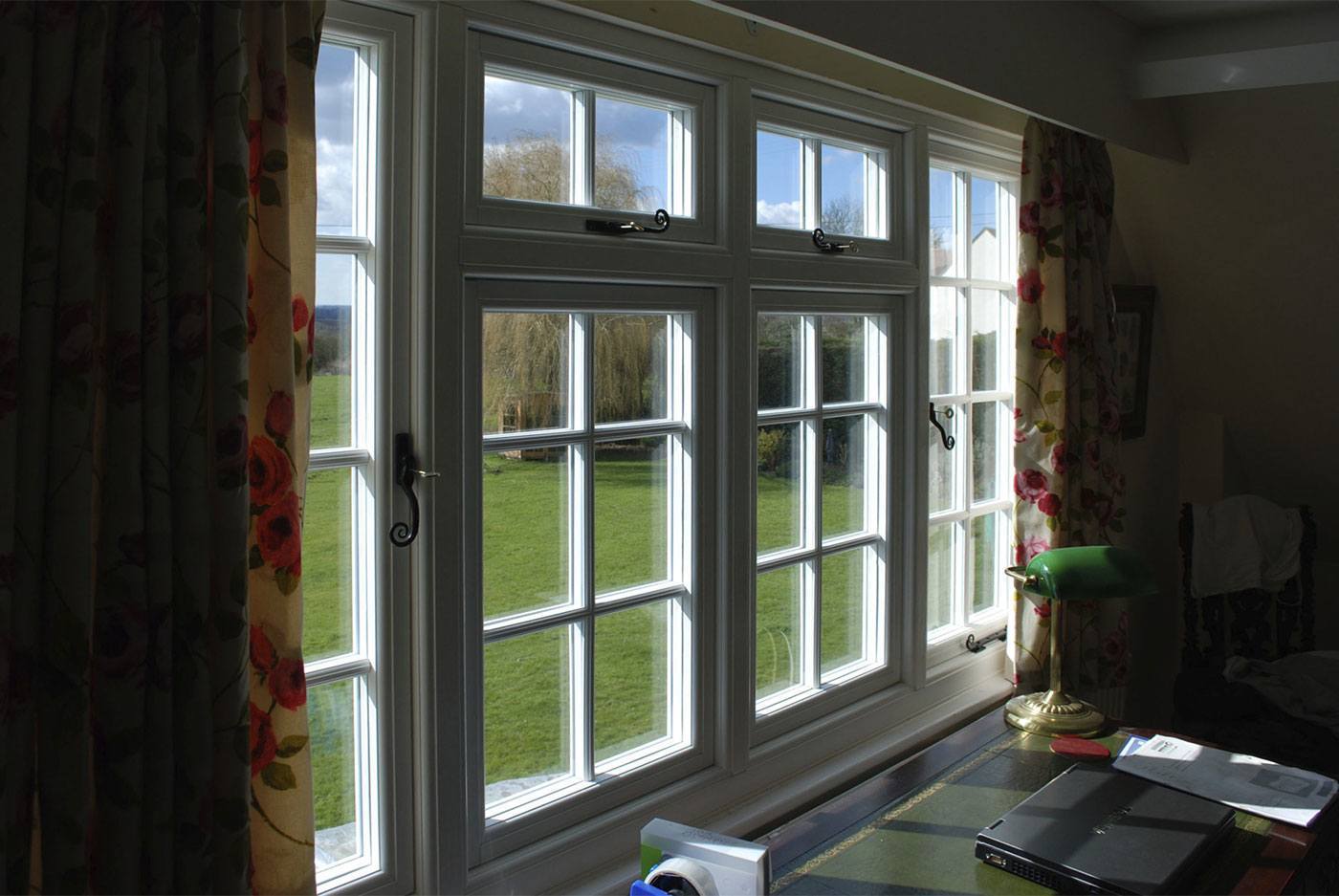 looking into a garden through double glazed PVCu windows