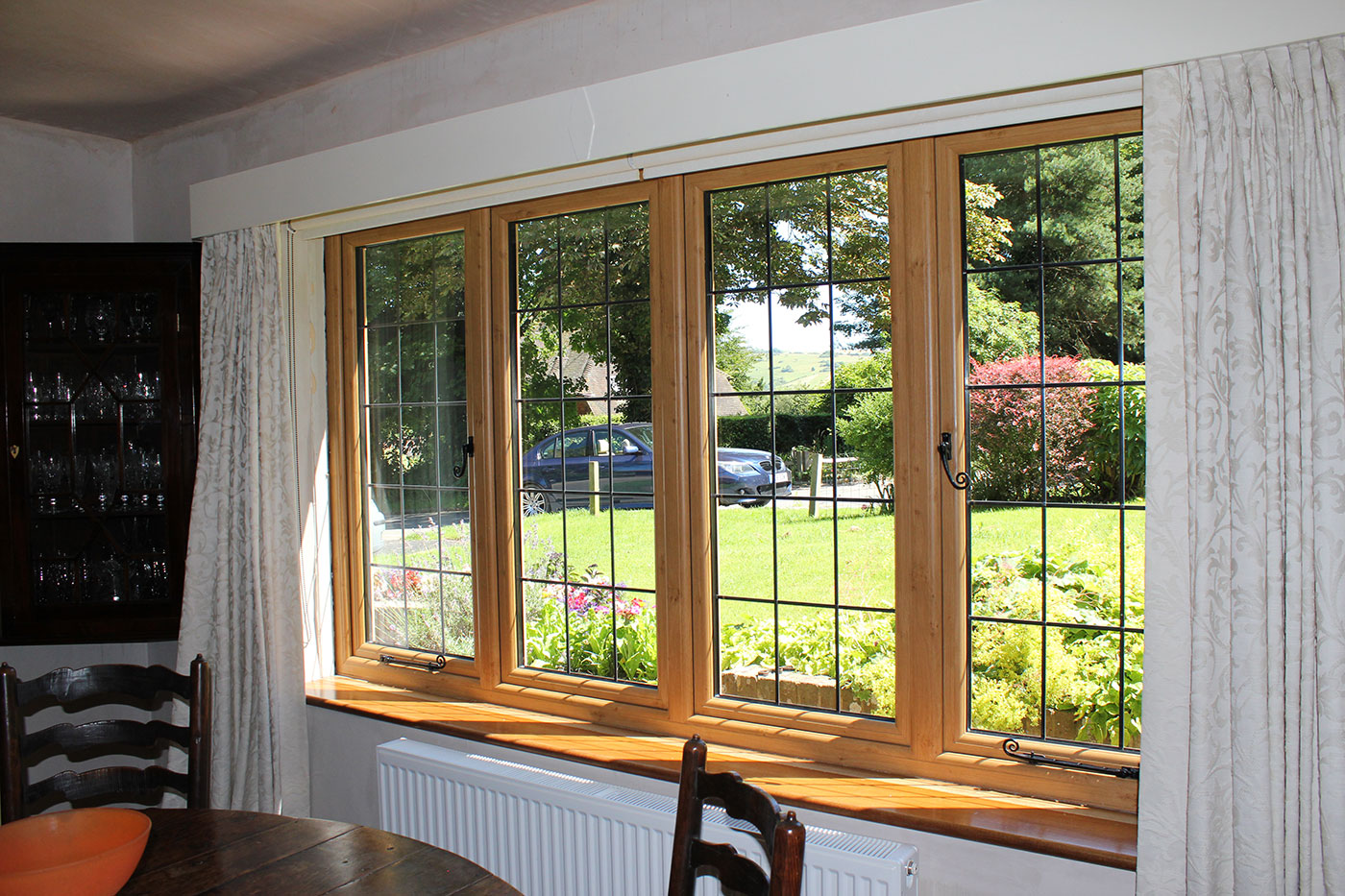 looking into a garden through double glazed PVCu windows